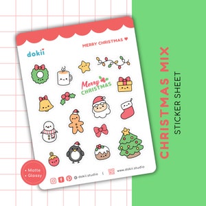 Kawaii Merry Christmas Sticker Sheet | Cute Christmas Planner Sticker Happy Holidays Christmas Mix December Winter Festive Sticker Labels UK