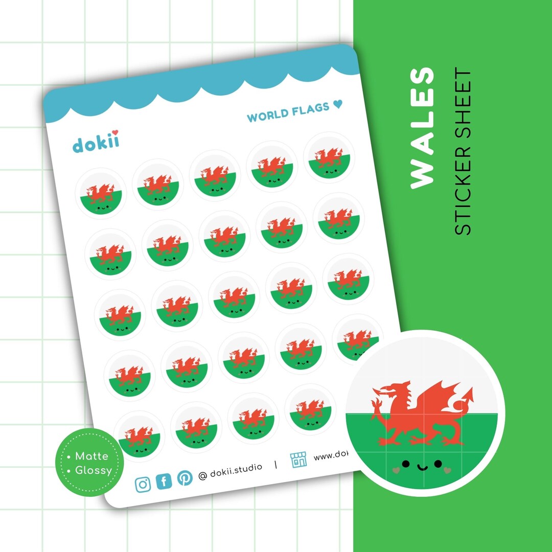 Cute Welsh Flag Sticker Sheet | Wales Flag Planner Stickers Circle ...