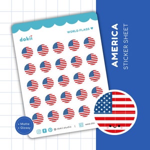Hoja de pegatinas de la bandera de EE. UU. / Bonitas pegatinas para planificador con la bandera estadounidense. Pegatina redonda con la bandera de EE. UU., etiqueta circular de EE. UU., equipo de EE. UU.