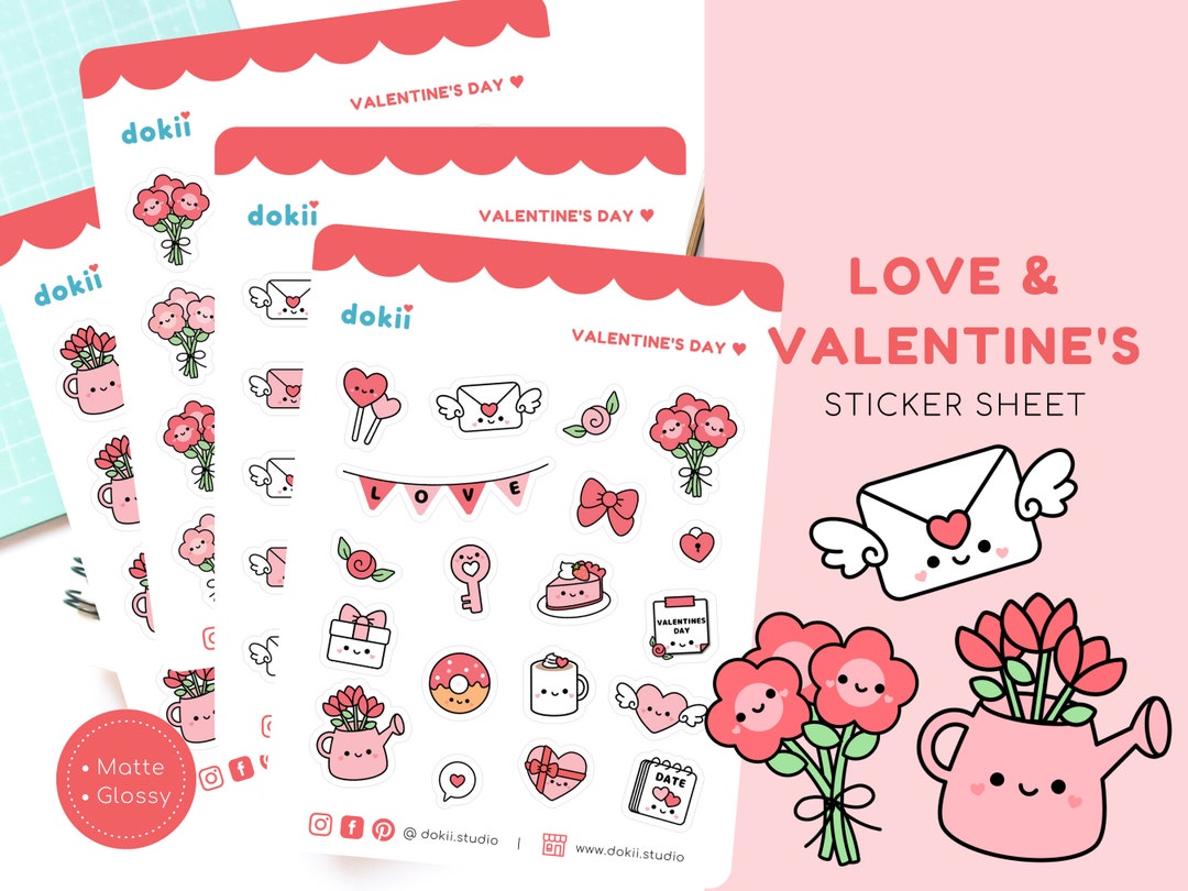 Kawaii Valentine's Planner Sticker Sheet Cute Love Stickers Valentine's ...