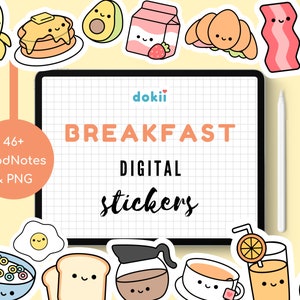 Kawaii Breakfast Digital Sticker | 46+ Cute Food & Drink GoodNotes Pre-Cropped PNG Meal Planner Sticker November File Download