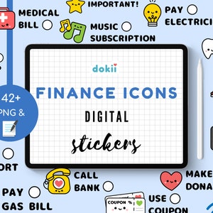 Cute Finance Icon Digital Sticker Bundle | 42+ Kawaii Money PNG Clipart GoodNotes File Budgeting Digital Planner November Budget Tracker