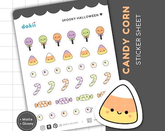 Cute Candy Corn Sticker Sheet | Kawaii Candy Corn Planner Stickers Trick or Treat Sweet Lollipop | October Planner Sticker Sheet Fall UK