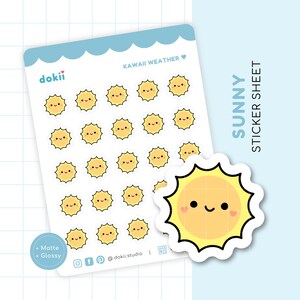 Folha de adesivos ensolarados | Adesivo fofo planejador ensolarado rastreador de clima ícone de sol adesivo rastreador de clima kawaii adesivos de previsão do tempo Sunshine UK