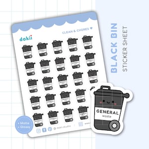 Cute Black Bin Sticker Bogen | Schwarze Mülltonne Planer Sticker Reminder Waste Non-Recyclebar Sticker