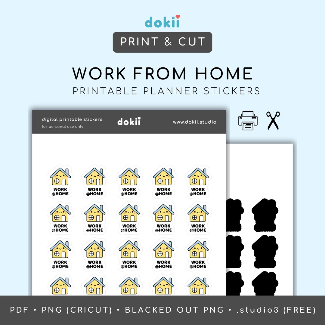 Cute Work From Home Printable Planner Stickers | Kawaii Home Icon ...