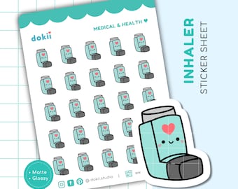Stickervel inhalator | Leuke inhalator planner stickers astmaverlichter inhalator pictogram stickers kawaii inhalator herinnering gezondheid planner medische