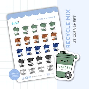 Niedliches Sticker Sheet für die Mülltonne | Recycling Tag Erinnerung Planner Stickers Grüne Tonne Gartenmüll Sammlung Aufkleber Mülltonne