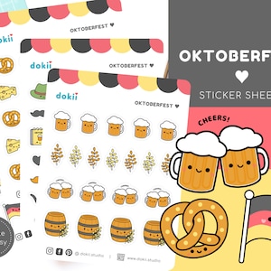 かわいいオクトーバーフェスト ステッカーシート | かわいいドイツビールフェスティバルステッカー 10月 秋と秋のステッカー ドイツ旅行 マット/光沢 イギリス