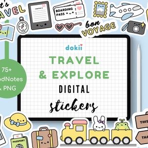 Kawaii Travel & Explore Digital Stickers | 75+ Cute Adventure Holiday PNG Clipart GoodNotes Planner Sticker November Road Trip Transport