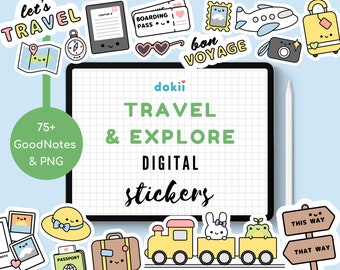 Kawaii Travel & Explore Digital Stickers | 75+ Cute Adventure Holiday PNG Clipart GoodNotes Planner Sticker November Road Trip Transport