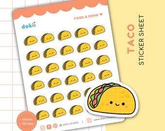 Cute Taco Sticker Sheet | Taco Planner Stickers Taco Night Stickers Meal Planner Sticker Mexican Food Stickers Taco Tuesday Stickers Nacho
