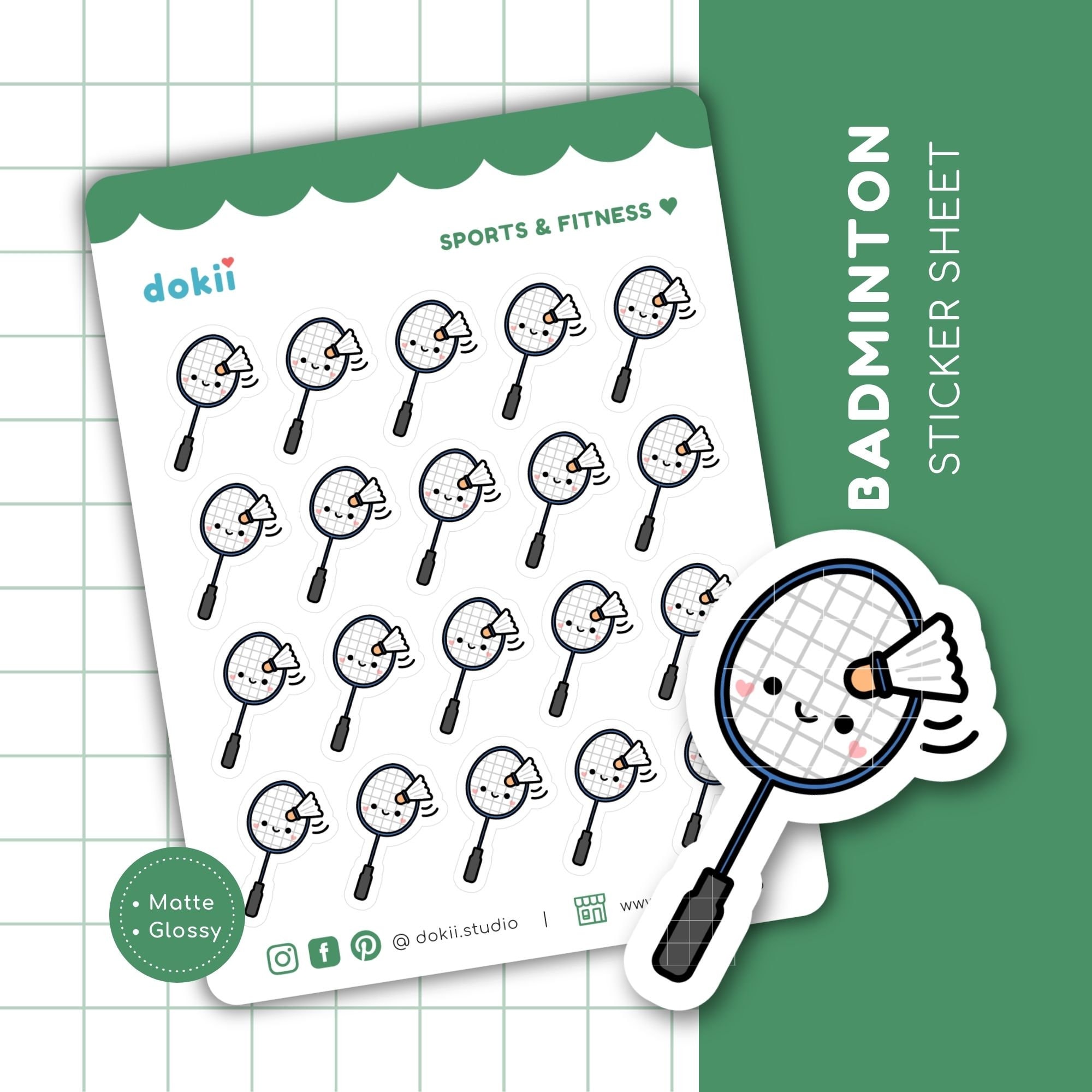 Racket Sticker Badminton Sticker Sheet | Cute Badminton Racket Stickers Sports ...