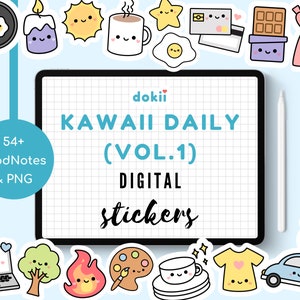 Paquete de pegatinas digitales diarias Kawaii (Vol. 1), más de 54 lindos iconos cotidianos PNG y GoodNotes precortados Descarga digital de pegatinas del planificador de noviembre