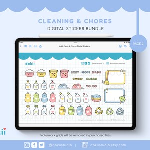 Adesivi digitali per le pulizie kawaii / 73+ adesivi digitali per le faccende domestiche carini GoodNotes Planner, icone PNG pre-ritagliate per le pulizie di primavera immagine 6
