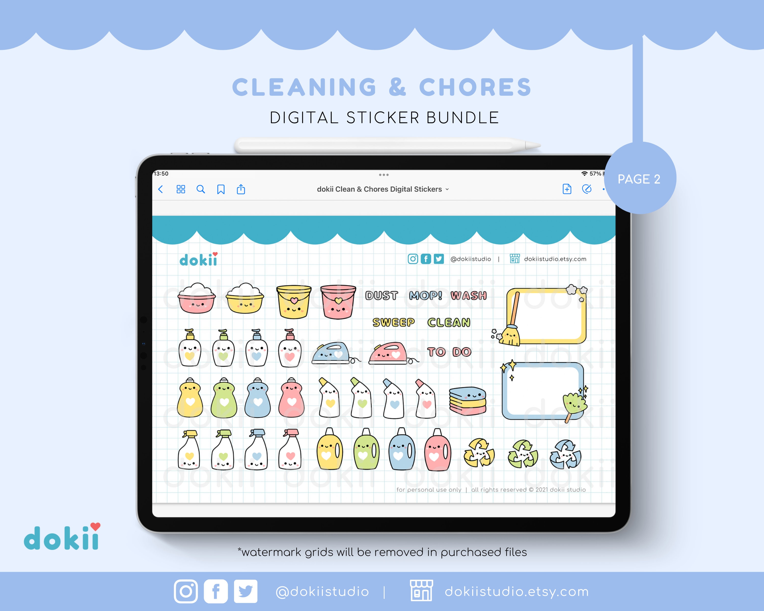 Machine Clean Sticker Cute Kawaii Cleaning Digital Stickers | 73+ Cute House Chores Goodnotes ...