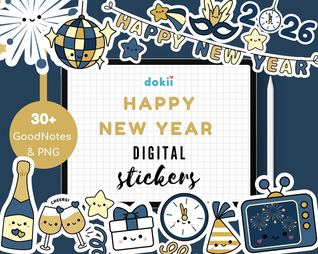 2026 Happy New Year Digital Stickers | Cute New Year Planner Stickers ...
