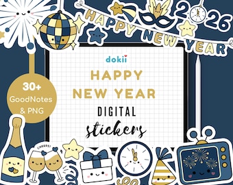 2026 Happy New Year Digital Stickers | Cute New Year Planner Stickers for Goodnotes & PNG | Festive Fireworks Party Stickers Holiday Journal