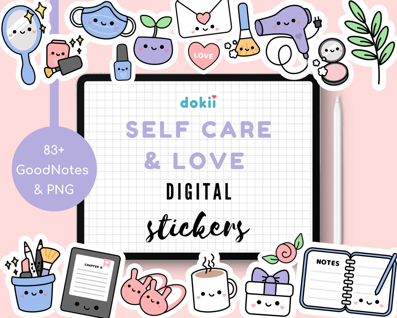 Kawaii Self-care & Love Digital Stickers | 83+ Cute Aesthetic Icons ...