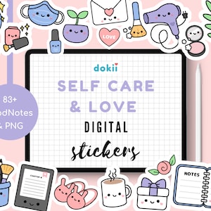 Kawaii Self-Care & Love Digital Stickers | 83+ Cute Aesthetic Icons Daily Relax Pamper PNG GoodNotes Planner Sticker September Download