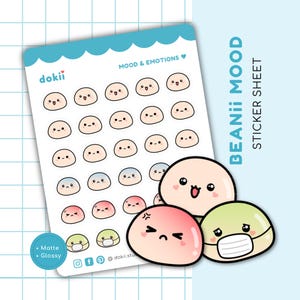 Pegatinas de seguimiento del estado de ánimo kawaii / Pegatinas de emoticones BEANii lindas Pegatina de emoji con icono de estado de ánimo, pegatina de cabeza de emoticón feliz, triste, enojado, enfermo y sintiéndose mal