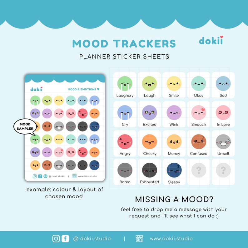 Mood Tracker Sticker Sheet | 36 Cute Emoji Stickers Mood Tracker Icon ...