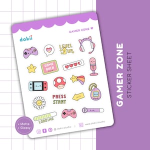 Foglio di adesivi da gioco/Adesivi per ragazza carina per giocatori Console per giochi Kawaii PC Video Gaming Planner Adesivo Interruttore Tamagotchi Controller per cuffie UK