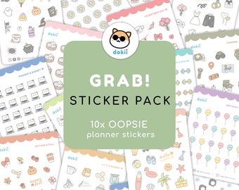 GRAB! Sticker Sheet Bundle | 10x Cute Oopsie! Planner Stickers Kawaii Sticker Pack Mystery Grab Bags Imperfect Random Mix dokii studio