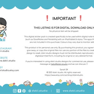 May include: A digital sticker pack for use in note-taking apps like GoodNotes and Notability. The pack features a cute cartoon character in a traditional Japanese kimono. The text "dokii" is featured in the image. This listing is for digital download only. No physical item will be shipped.
