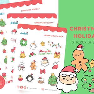 Stickervel Kawaii kerst | Leuke feestelijke feestdagen planner sticker december winter stickers sneeuwpop kerstman mat/glanzende sticker VK