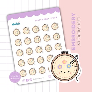 Kawaii borduurstickervel | Schattig borduurwerk naaien planner stickers naald draad borduurwerk hoepel kruissteek Crafter handgemaakte UK