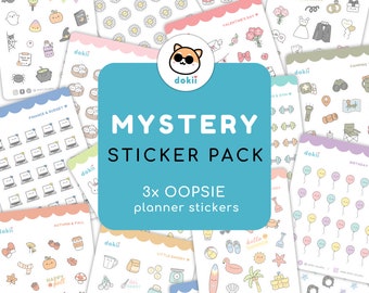 Mystery Sticker Sheet Pack | 3x OOPSIE Planner Sticker Sheets Kawaii Sticker Grab Bags Imperfect Random Cute Sticker Bundle Mix dokii studio