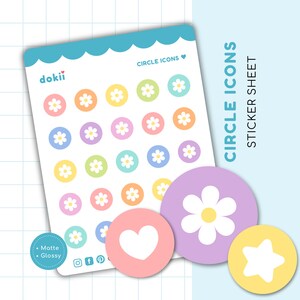 Circle Icons Sticker Sheet | Cute Icons Planner Sticker Tracker Icon Planner Dot Stickers Rainbow Round Icon Labels Circular Stickers