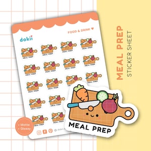 Folha de adesivos de preparação de refeições fofa | Adesivos de planejador de refeições kawaii Adesivos de planejador de refeições Adesivos de cozinha Tábua de cortar alimentos Lista de preparação de refeições