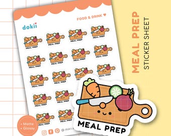 Cute Meal Prep Sticker Sheet | Kawaii Meal Planner Stickers Meal Planner Stickers Cooking Stickers Food Chopping Board Cook Meal Prep List