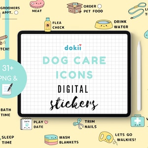 Cute Dog Care Icon Digital Sticker Bundle | 31+ Kawaii Pet Words PNG & GoodNotes File | Pet Dog Planner Sticker November Download