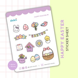 Feuille d'autocollants Joyeuses Pâques | Sticker organisateur de Pâques mignon avril, oeufs de Pâques, chasse de Pâques, poussin de Pâques, lapin de Pâques, cadeau floral de Pâques Royaume-Uni