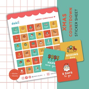 Stickervel kerstaftellen, leuke kerstplannerstickers adventskalender datum december stickers aftellen nieuwjaarsstickers 2025