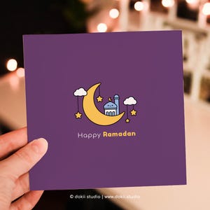 Słodka kartka z pozdrowieniami z okazji Ramadanu | Słodka kartka z okazji Ramadanu | Karta Ramadan Mubarak Ramadan Kareem | Wesoły prezent na Ramadan | Ramadan Eid | Ramadan dla dzieci