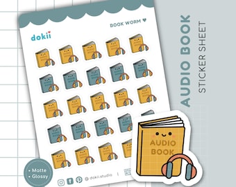 Audio Book Sticker Sheet | 25 Audio Book Planner Stickers | Cute Audiobook Stickers Bookish Stickers | Kawaii Book Stickers Literary Girl