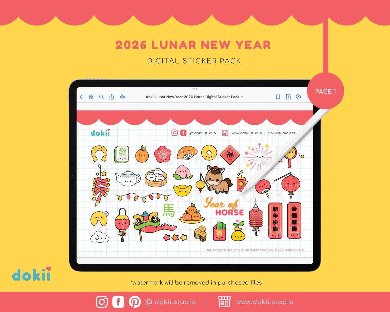 2026 Year of Horse Lunar New Year Digital Stickers | Kawaii Chinese New ...