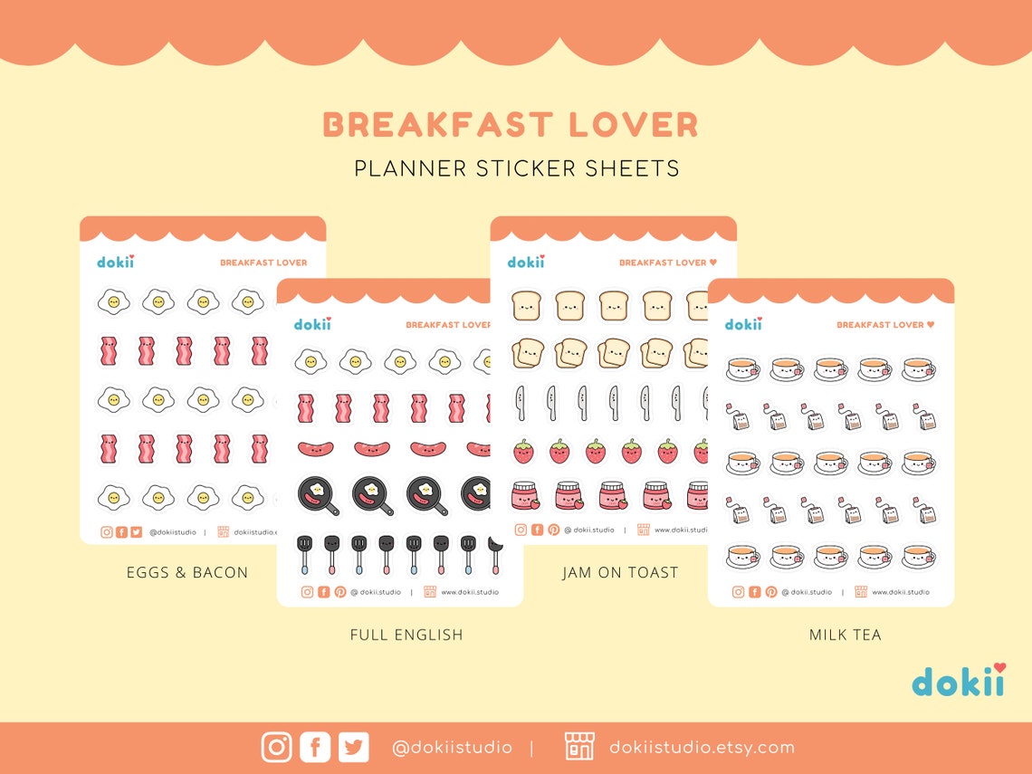 Kawaii Breakfast Lover Sticker Sheet | Cute Food Sticker Meal Planner ...