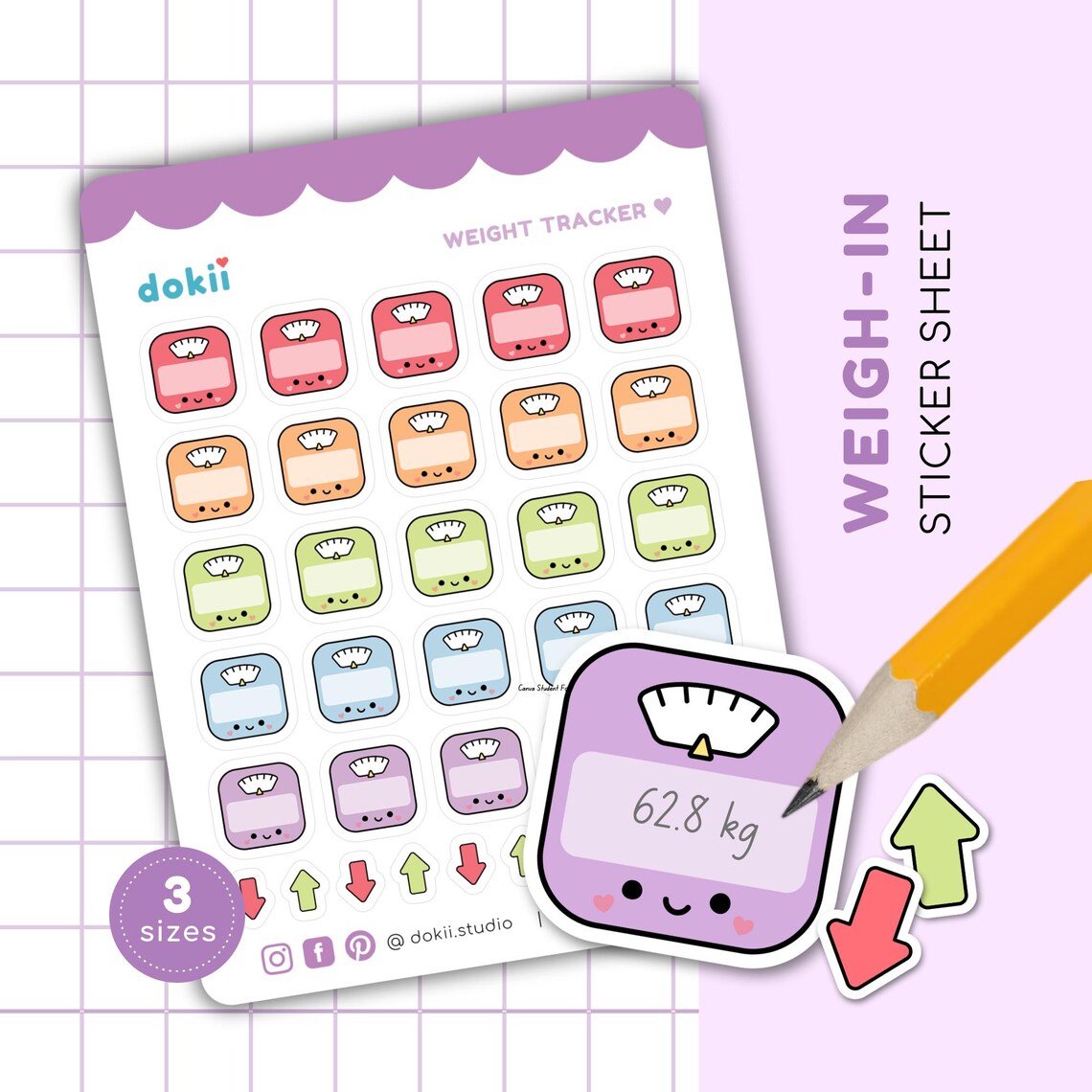 Waight Sticker Cute Weight Tracker Stickers | Weight Planner Stickers Weekly Weigh-in ...