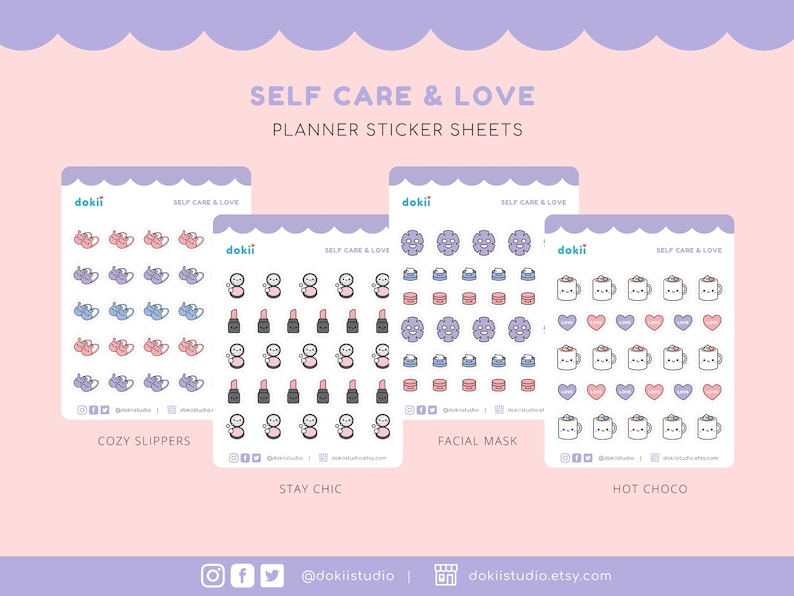 Kawaii Self-care Sticker Sheet | Cute Love Positivity Planner Stickers ...
