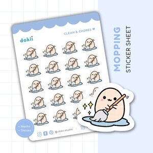 Jolie feuille d'autocollants pour vadrouille | Stickers de planificateur de nettoyage éponger les tâches ménagères | Dokii kawaii emoti HARICOTS | Sticker mat/brillant Royaume-Uni