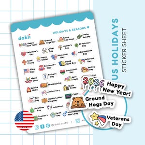 39 Cute USA Yearly Events Planner Stickers 2026 US Calendar Stickers Federal Holiday Stickers United States Stickers School Calendar US