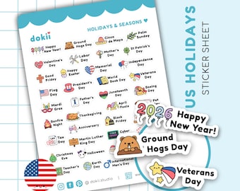 39 söta planeringsklistermärken för årliga evenemang i USA 2026, amerikanska kalenderklistermärken, federala helgdagsklistermärken, amerikanska klistermärken, skolkalender i USA