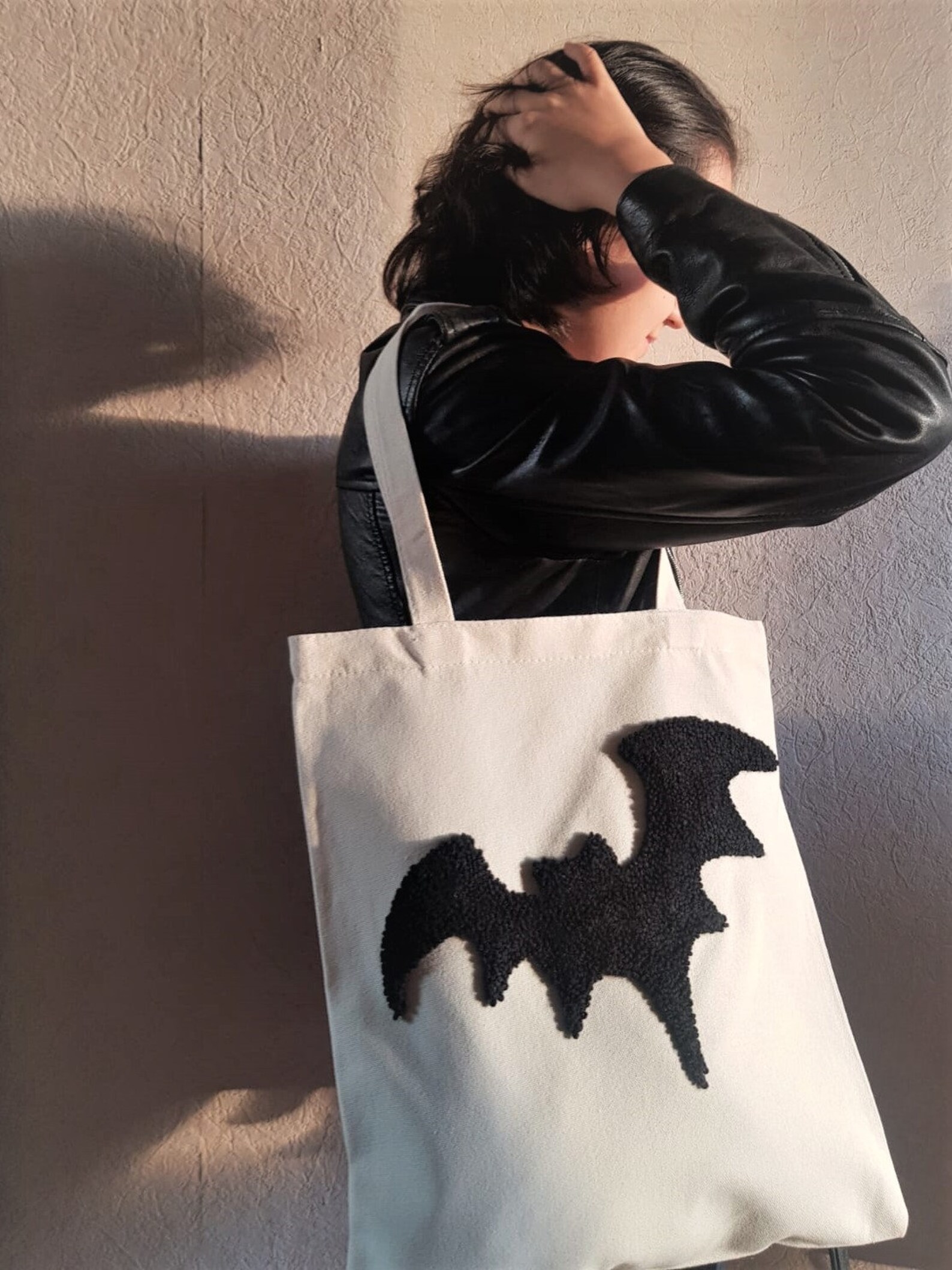 Bat bag halloween tote bag cotton art tote bag embroidered Etsy