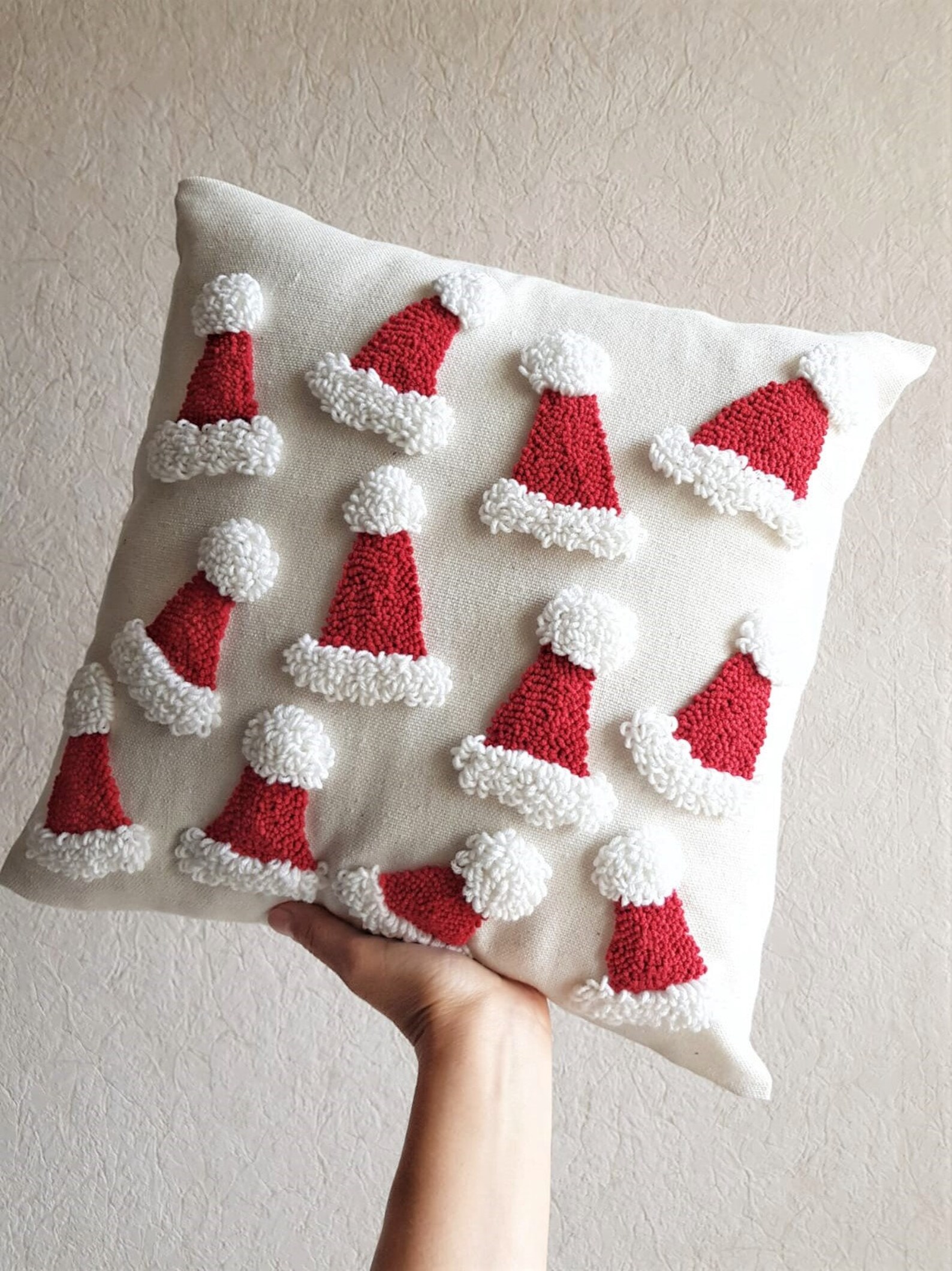 Punch Needle Pillow Christmas Pillowcase With Xmas Hats Etsy