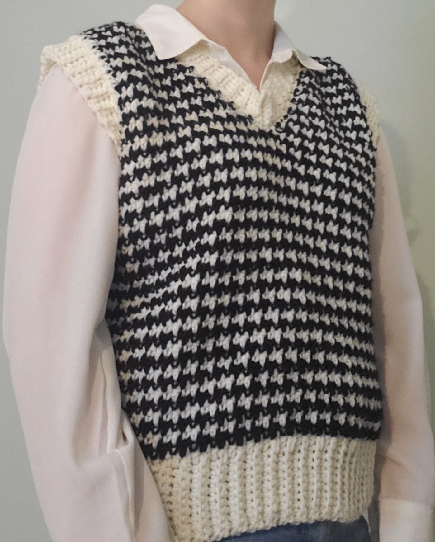 The Houndstooth Sweater Vest Crochet Pattern PDF ONLY 
